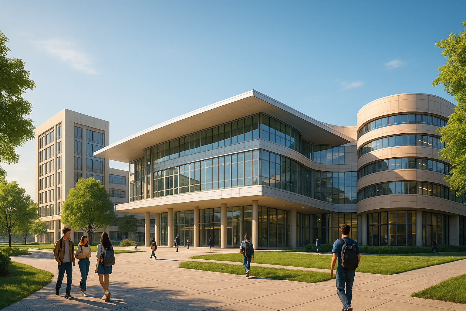 Gambar kampus modern UNDIKMAN dengan bangunan futuristik di kawasan Mandalika